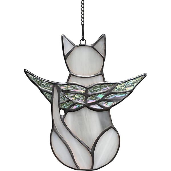 ZHOUBA Angel Cat Pendant Design Akryl Vinduhengende Englevinger Svart Cat Suncatcher Dekor