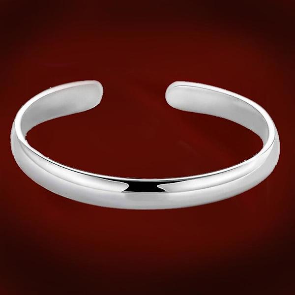 GHYT Silver Handgjord Elegant Tjock Blank Glansig Enkel Armband Bangle, 1 st