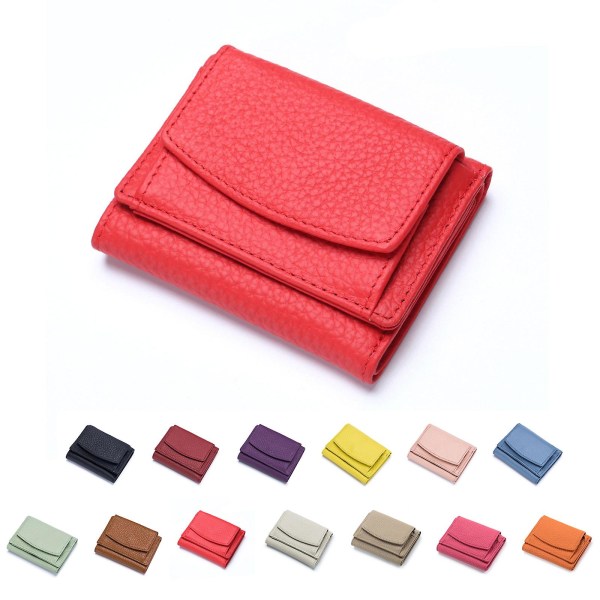 Kvinder tegnebog Lille Premium læder kreditkortholder Mini Bifold pung (rød)