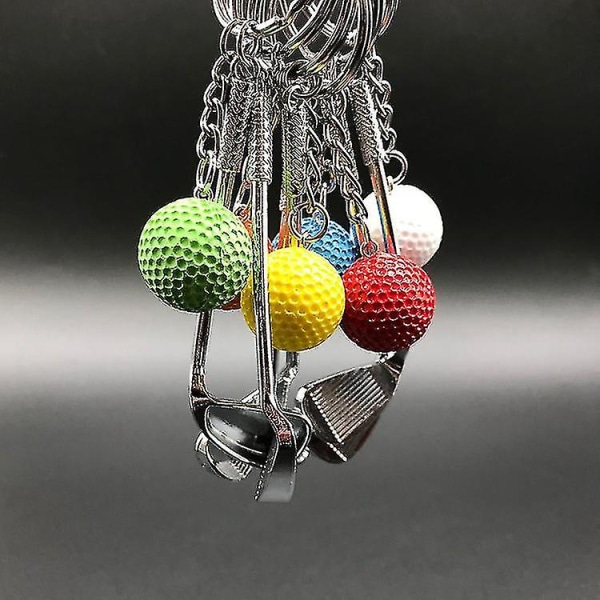 Minigolfracket bollhänge nyckelring, metall golfklubbor nyckelring Kreativ nyckelring Sport delad nyckelring för sportklubbälskare Present, (5st, röd)