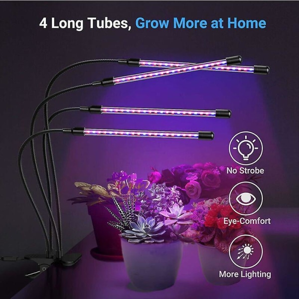 Kasvivalo, 80 LED-puutarhalamppu täyden spektrin kasvuvalo ajastimella, 3 väritilaa, 6 valonvoimakkuutta, yhteensopiva bonsai-puutarhanhoito, 4 päätä 80 W_