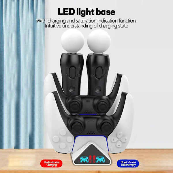 1 sarjan peliohjaimen laturi 4-in-1 Led-ilmaisin 4 pohjan ohjaimen lataustelakka Neljän kahvan latausasema Ps5/P-move-kahvalle - Snngv