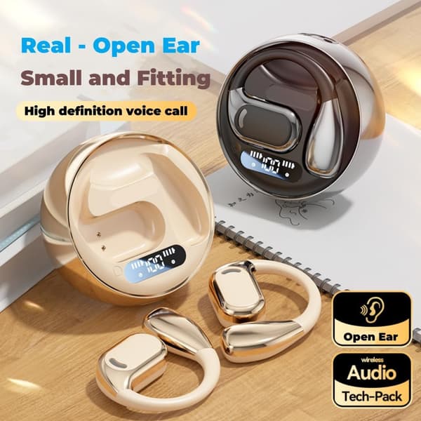 Bluetooth Open Ear Gaming Hodetelefoner, IPX5 Vanntette Støyreduserende Trådløse Bluetooth Ørepropper med Mikrofon for Android/iOS (Beige)