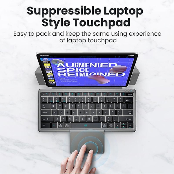 Fällbart Bluetooth-tangentbord med flera enheter med pekplatta Uppladdningsbart trådlöst tangentbord med pekplatta Fällbart fodral för Ipad Pc