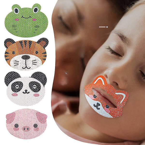 Børne tegneserieforseglingsklistermærker Ortopædiske vejrtrækningssøvnstrimler, mundtape til at sove, antisnoreplaster for mindre mundånde 30 stk.（30 stk. Fox）