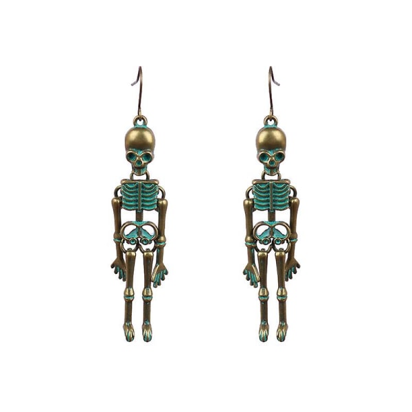 Kvinnor Halloween örhängen Örhängen För Kvinnor Långa gotiska skelettörhängen Halloween Skeleton（Grön）
