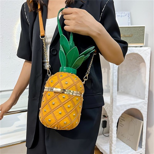 Personlig ananasformet veske Artistic Girls One-Soulder Crossbody Naglekjede sylindrisk veske（Rosa）