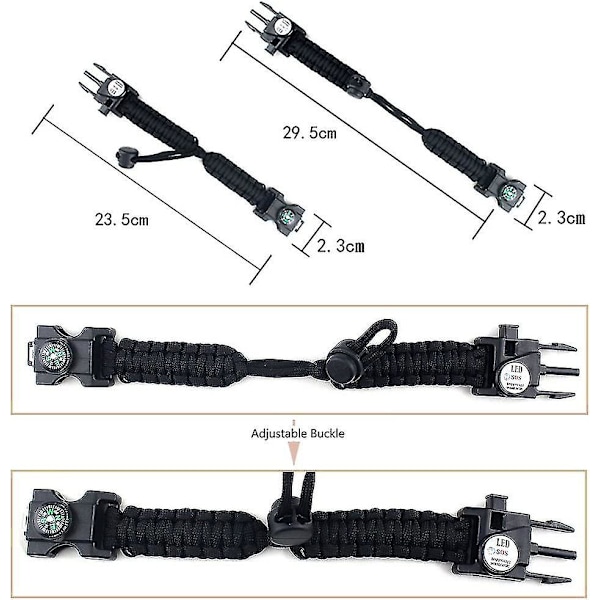 2-pack justerbart överlevnadsarmband, 7 hjärtformade paracord, utomhusklättring, äventyr, nödsituation, Sos Sos, lätt armband, multifunktion