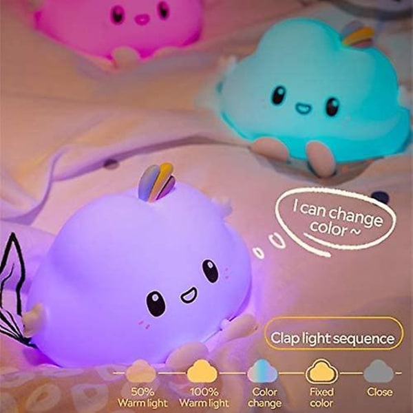 Cloud LED nattlys for barn Mykt silikonlys for barnerom Fargerik søvnlys med berøringssensor og fjernkontrolllampe for barneseng