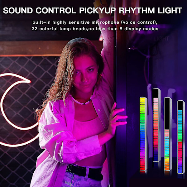 2 stk. Rgb stemmeaktivert opphenting rytmelys, oppladbar Usb lydkontroll omgivelseslys bil rytmelys 32 bit musikk