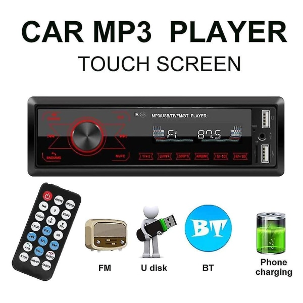 Bilstereo Bluetooth Touch Screen Bilradio Bluetooth 4x60W 7 Farver 2USB/SD/AUX Håndfri Bluetooth 87.5-108M