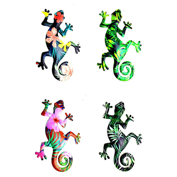 Set med 4 Metall Gecko Väggdekor, Trädgårdsdekorationer Väggkonst Utomhus Trädgårdsdekorationer Väggstaket Skulptur Hängande för Utomhus Bakgård Veranda Hem Pati