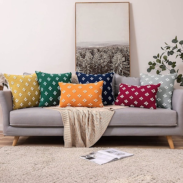 Set med 2 dekorativa prydnadskuddfodral rombisk jacquard kuddfodral mjuk fyrkantig kudde för höst soffa säng sovrum bil vardagsrum 45x45 cm