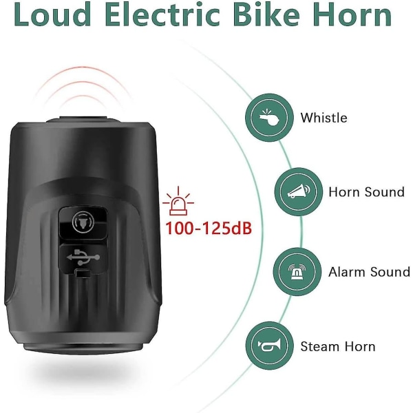 Super Bike Horn, 100-125db polkupyörän sähkökello, pyörän torvi Loud 4 äänitilaa ladattavalla akulla, silikoni-vedenpitävä polkupyörän varoitustorvet Ru