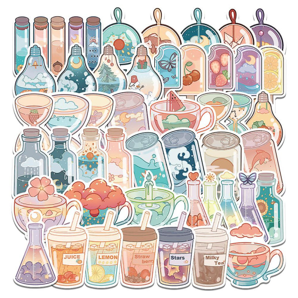 50 Pcs Aesthetic Vinyl Stickers Cute Drink Stickers for Water Bottles