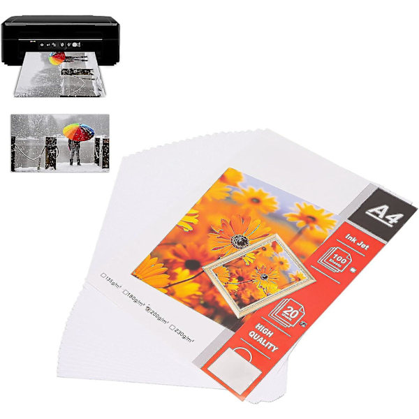 20 st A4-matt fotopapper 8,3x11,7 tum Glansig yta Vattenresistent Hög ljusstyrka Fotopapper för utskrift av dokument
