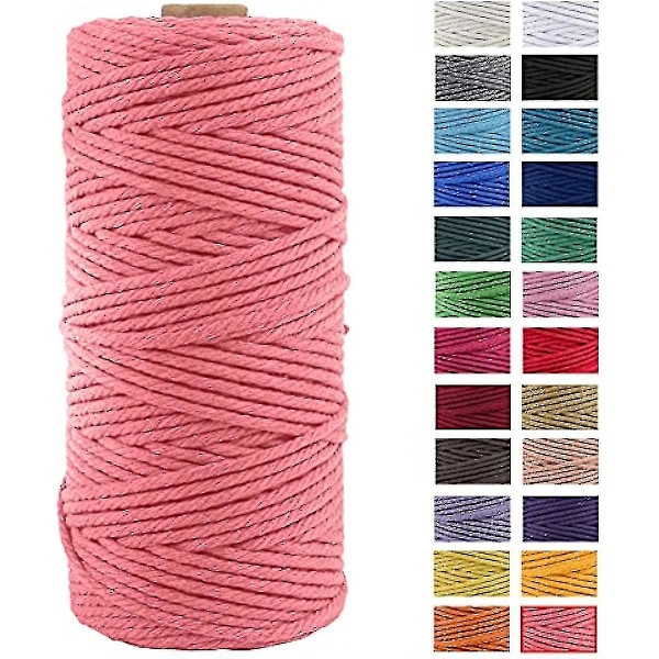 Macrame-snöre Tjockt Naturligt Bomulls Snöre Garn Macrame Rep För Väggbonader Växtupphängningar 3mm X 100m-Vinröd