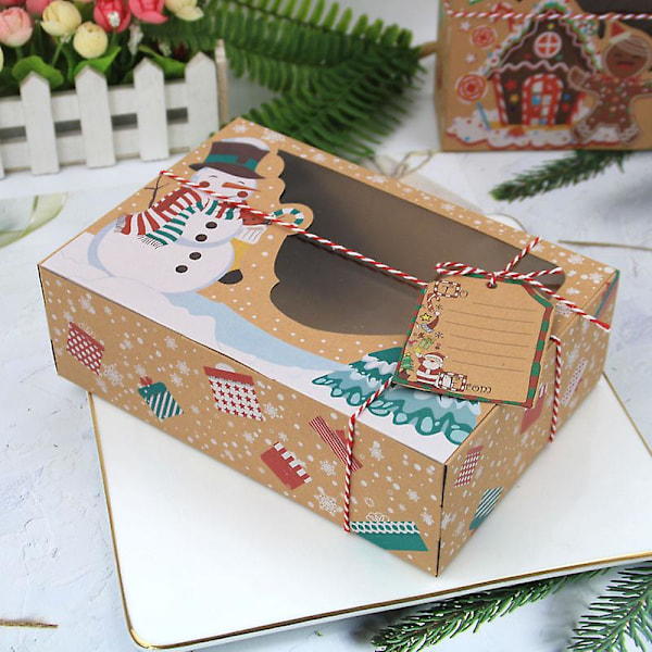 3 st julgodisaskar i kraft med fönster för presentförpackning, stora julbaklådor med lock för bakverk, cupcakes, godis, 21 x 15 x 9,5 cm