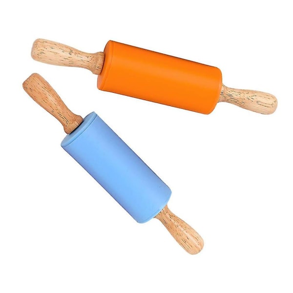 Mini kagerulle, 2 pakke børnestørrelse træhåndtag kagerulle Non-stick silikone kagerulle kompatibel med hjemmekøkken Børn kage 9 tommer