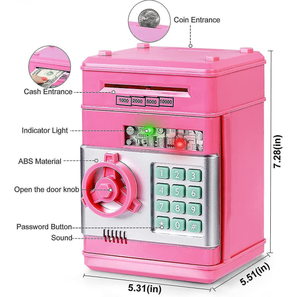 Lapsille turvallinen elektroninen pankkiautomaatti säästöpossu Rahansäästölaatikko Salasana Pankkipankkilelut Syntymäpäivälahjat (vaaleanpunainen)