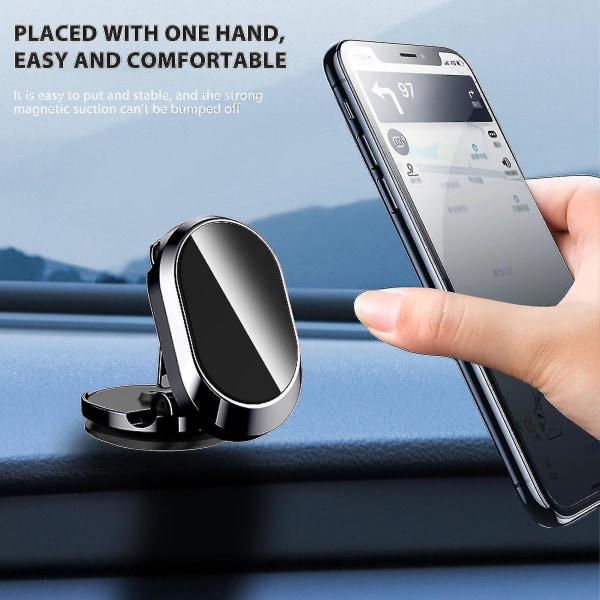Bil sammenleggbar magnetisk telefonstativ Bilinstrumentpanel 360 roterende navigasjonsbrakett（sølv）
