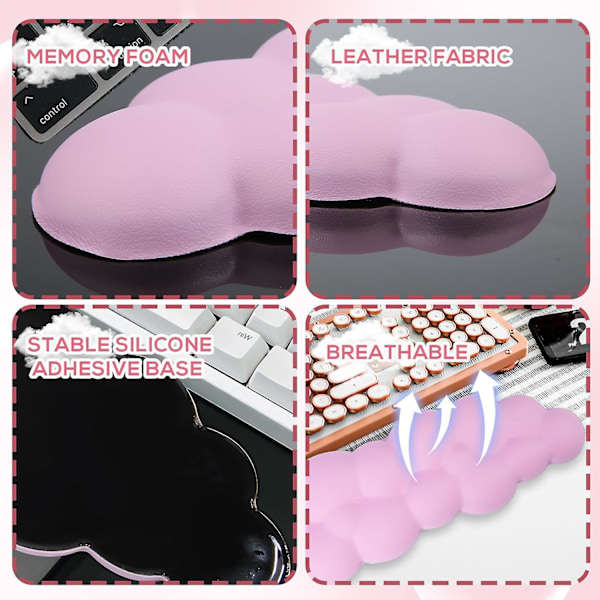 Tangentbordsmoln Handledsstöd, Mjukt Bekvämt Sött Tangentbords handledsstöd Halkfritt Ergonomiskt Stöd Moln Skrivbord Handledsstöd & Memory Foam (rosa)