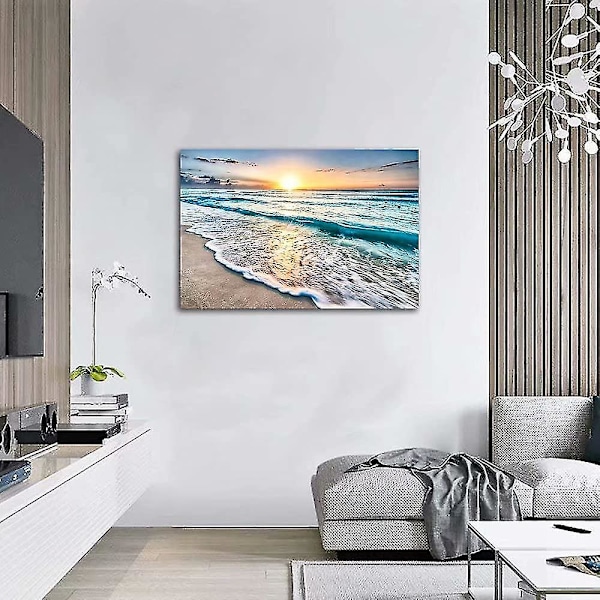 Strandduk Canvas Väggkonst Blå Hav Stjärnfiskar Naturbild Strand