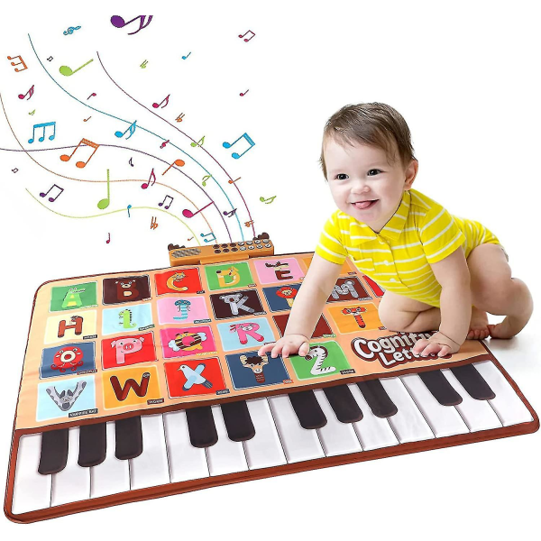 Baby leksaker, skivuppspelning musikalisk tangentbordsmatta Inlärningsleksaker med 26 bokstäver, justerbar volym Elektronisk musik Animal Touch Lekmatta Todd