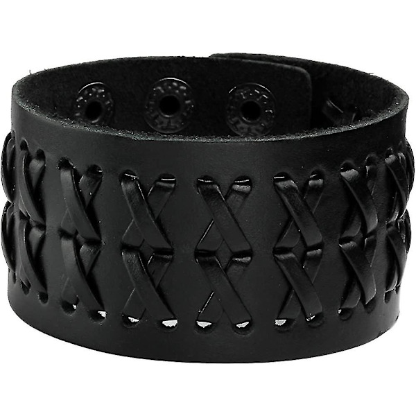 Unisex Svart Metall Spike Studded Punk Rock Bred Läder Armband Kedja