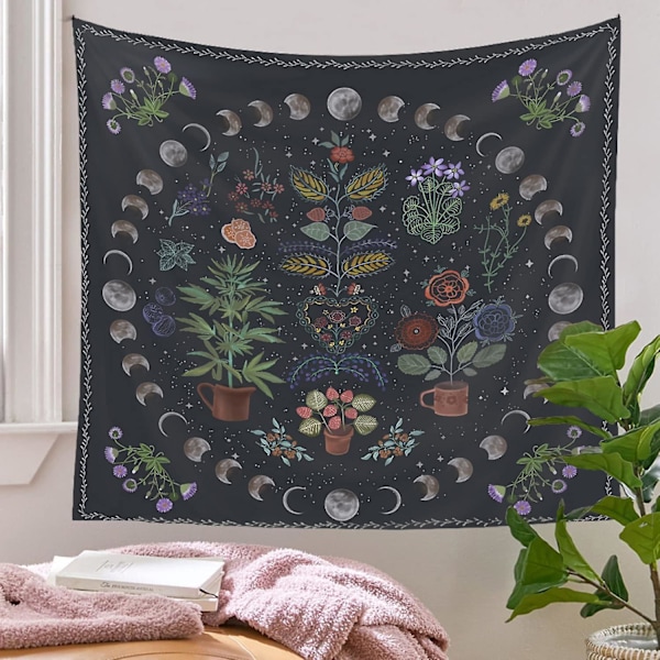 Växtestetisk Tapet, Botanisk Månfas Tapet Väggbonad Natur Tapeter Blommig Tapet För Sovrum Vardagsrum (150cm X 200cm)