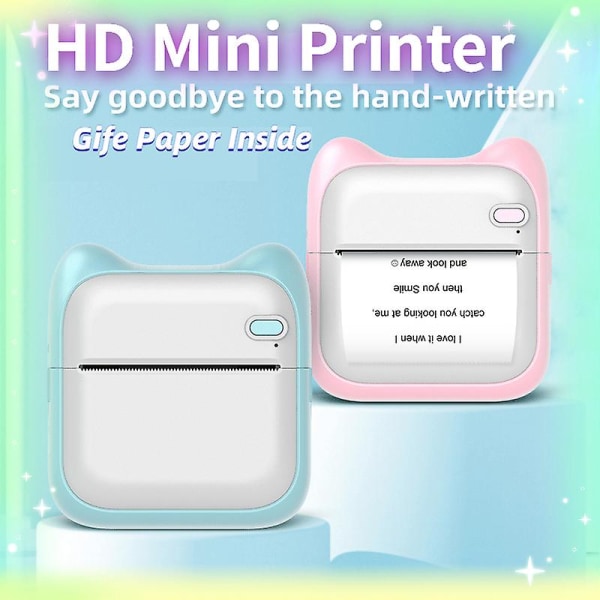 Mini Pocket Student Thermal Printer For utskrift av tekst og fotoetiketter Bærbar Feiltittelskriver（blå）