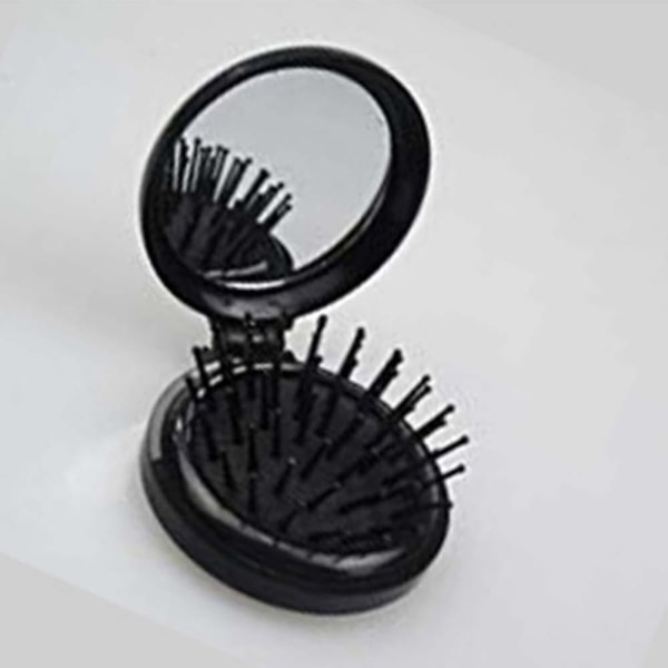 Resevikbar hårborste med spegelficka Kam Vikspegel Mini Pop Up set Bulk presentidé - svart