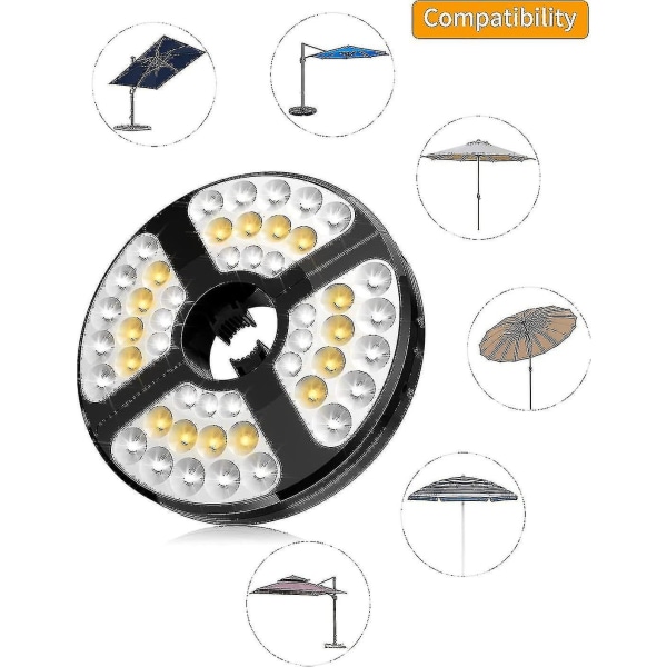 48 LED-ladattavaa aurinkovarjovaloa - 3 valaistustilaa - 72 tunnin johdoton LED-sateenvarjovalo