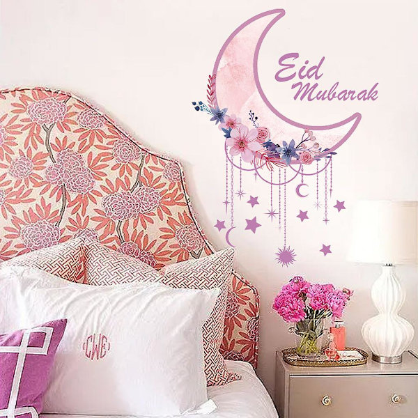Pink Moon Star Wall Sticker - Klæbende vægklistermærke