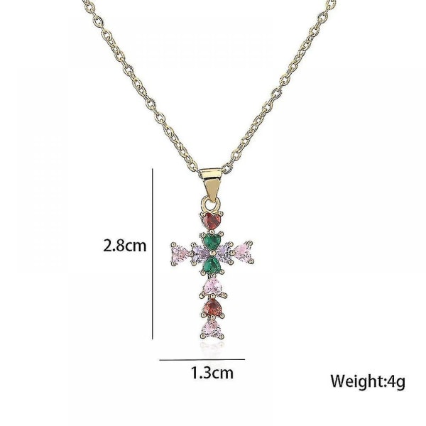 Kvinners smykker, fargerike Zirconia Cross anheng halskjede