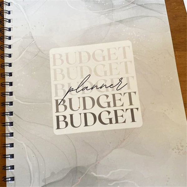 12 kuukauden budjettisuunnittelija, viikoittainen ja kuukausittainen tavoitteiden asettamisen suunnittelija, kuukausibudjettikirjan laskun organizer