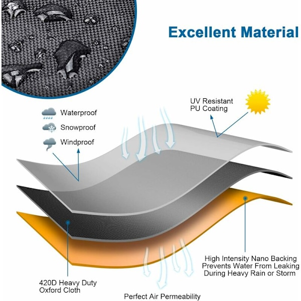 Möbelskydd för trädgård, vattentätt, andningsbart, vindtätt, anti-UV, Oxford 420D presenning, utomhusmöbelskydd för trädgårdsbord (180x120x74cm)