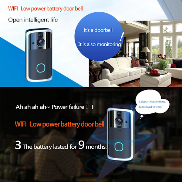 Trådlös Wifi Video Dörrklocka Smart Phone Dörr Ring Intercom Säkerhetskamera Klocka