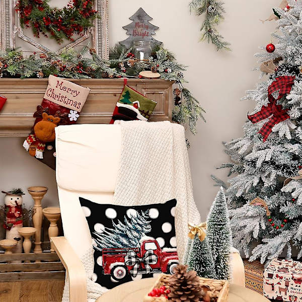 Jul Kuddfodral 45x45cm 4-pack, prickiga rosett träd lastbil snögubbe juldekoration glad jul vinter kudde kuddfodral soffa