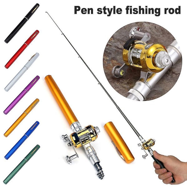 Fiskestang i lommestørrelse - Teleskopisk penn med fiskestang og snelle, bærbar reise liten fiskestang Mini fiskestang fiskesett（sølv）