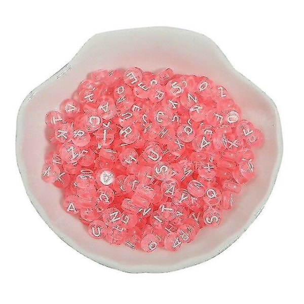 100 stk gennemsigtige bogstavperler Alfabet Charms gør-det-selv-perler til armbånd halskæde smykkefremstilling（Pink）