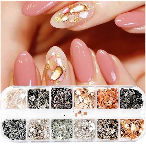 12 Fack Mica Marmor Sten Nagelkonst Sekvenser, 3D Oregelbundna Konfetti Flakes Marmor Metall Färgglada Nagel Glitter Dekal För Akryl Naglar, DIY Charms Nagel