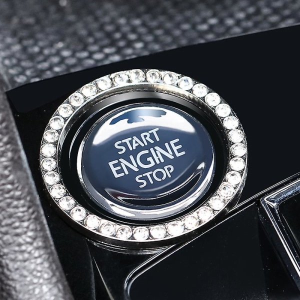 Dekoration av bilkristall Rhinestone Car Ring Logo Sticker, Damdelar, Tryck på startknappen, Nyckel tändningsstartare och knoppring, Inredning Glamour C