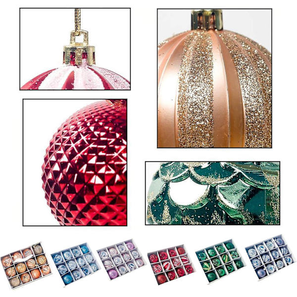 12 stycken julgranskulor, Matt och glansiga julgranskulor, Glittrande julgranskulor 6cm (grön)
