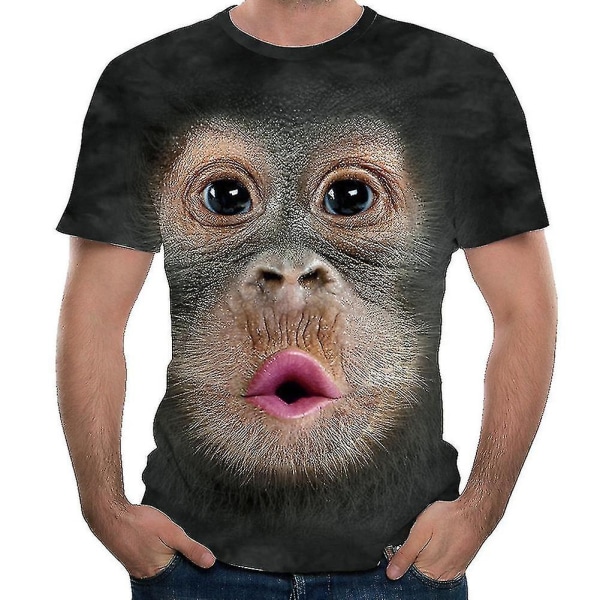Men Fun Gorilla Monkey 3d printed T-shirt Casual Kortärmad Rund krage Toppar（S，svart）