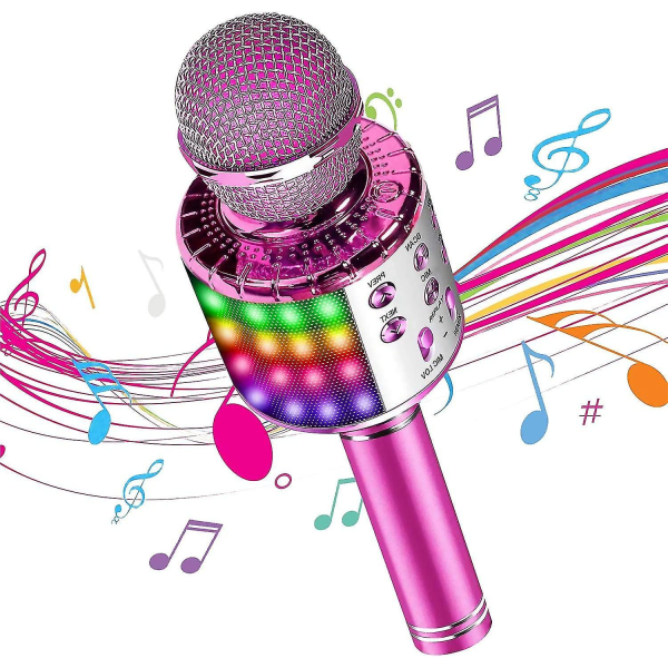 4 i 1 Bluetooth karaoke trådlös mikrofon med ledbelysning, bärbar handhållen för barn, hem Ktv-spelare med inspelningsfunktion Halloween Xmas Gi