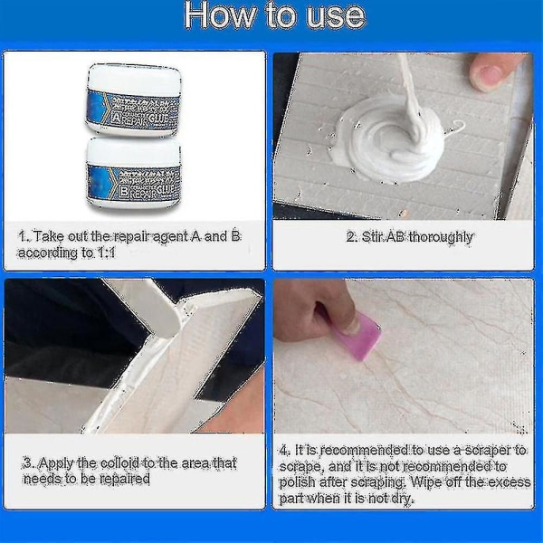 Reparationsmiddel for keramiske fliser Gulvfliser passer til badekar Porcelænsreparationslimsæt (grå)