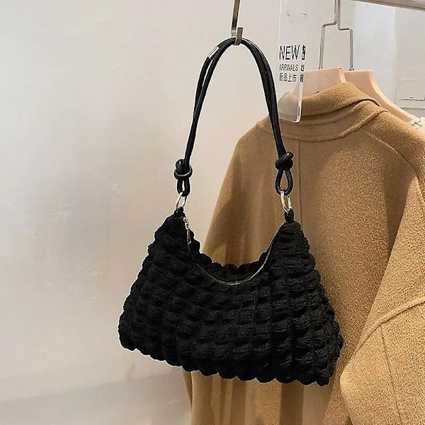 Handväska Högkvalitativ Lätt Stor Tote Bag Armpit Bag Mjuk Cloud Bomullsgodis Damdesigner Handväska Mjuk Axelväska（Svart）