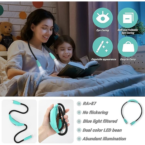 Halsläslampa Uppladdningsbar ledbok ljus halskram Läslampor med 3 ljusstyrkor Sticklampa för läsning i sängen på natten
