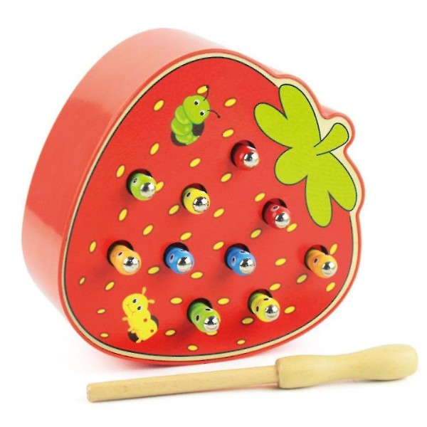 Sjovt trælegetøj 3d-puslespil Pædagogisk babylegetøj Catch Worm Game Farve Kognitiv flerfarvet valgfrit（Strawberry）